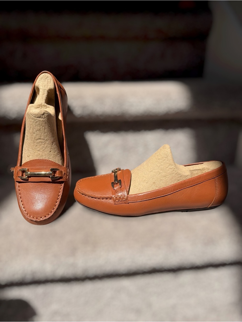 Vionic Kenya Cognac Leather Horsebit Loafers Comfort Driving Flats Arch Support